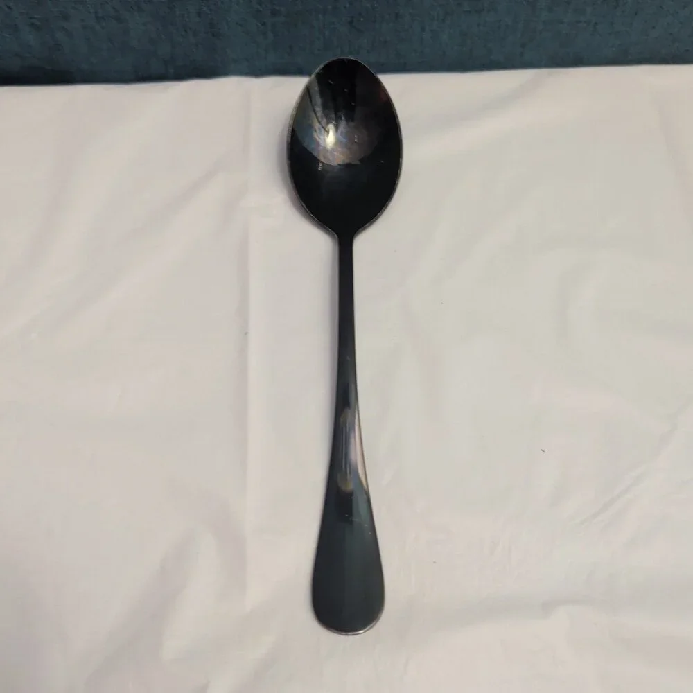 Set of 8 Black Stainless Steel Spoons 18/0 Modern Onyx Flatware Table Spoons Set